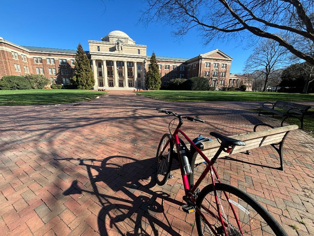 Bike next to the library at The College of Davidson