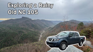 YouTube thumbnail of my Old NC 105 video depicting my truck and the mountains.