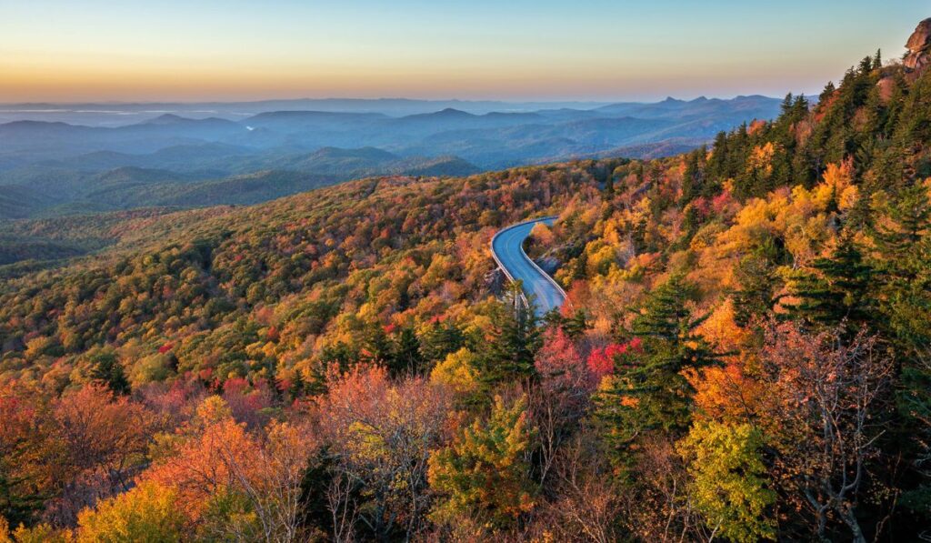 Fall trees at the Blue Ridge Parkway in North Carolina.